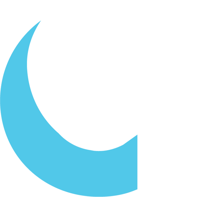 Abstract blue crescent shape on a white background.