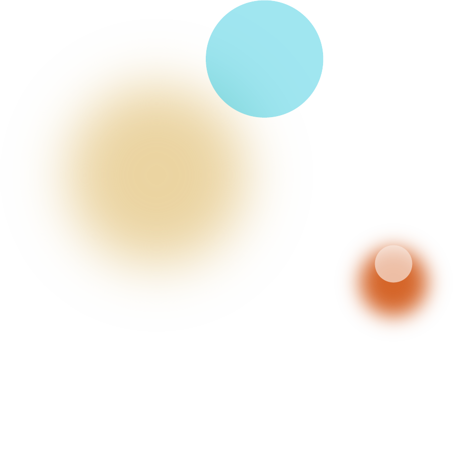 Abstract composition with a large beige disk, a blue circle overlapping its upper edge, and an orange disk with a peach center on the right.
