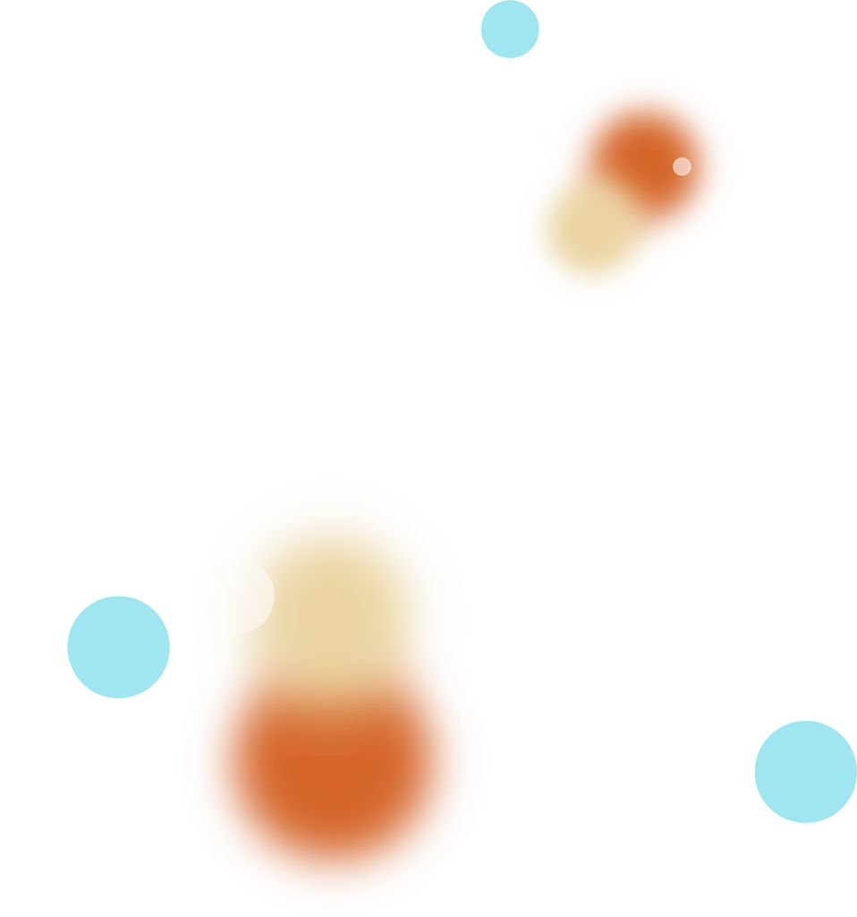 Abstract bokeh lights in blue, orange, and pale yellow on a transparent background, resembling soft colorful orbs and orbs in motion.